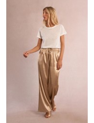 Pantalon taille hauté, satiné