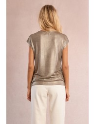 Camiseta de mujer de manga corta, tejido brillante.