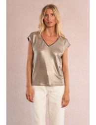 Camiseta de mujer de manga corta, tejido brillante.