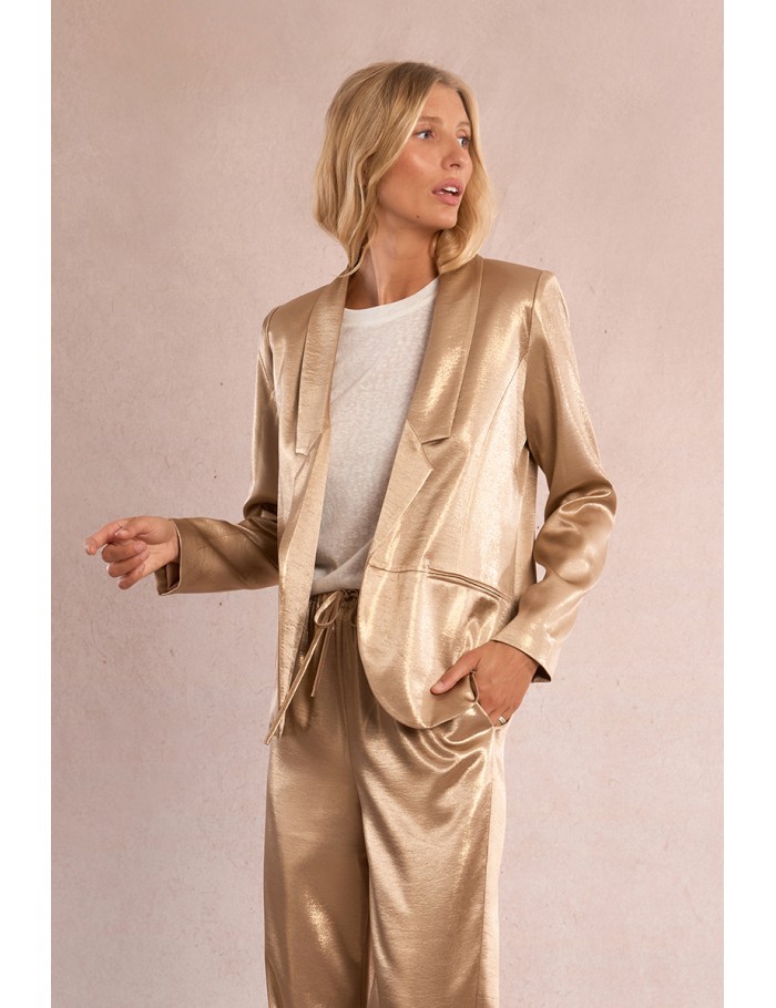 Blazer de mujer satinado, con cuello y solapa.