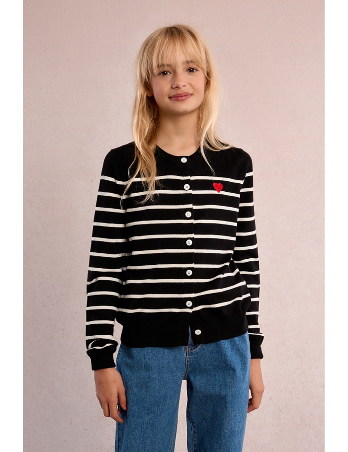 Cárdigan de niña de manga larga, estampado rayas.