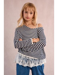 Jersey de niña de manga larga, estampado rayas.