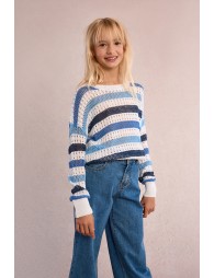 Striped sweater, openwork knit