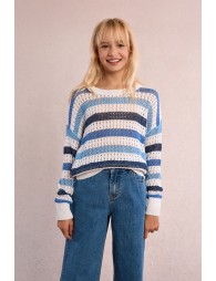 Striped sweater, openwork knit