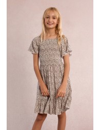 Smocked dress, leopard print