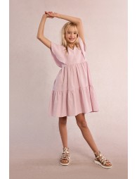 Vestido de niña de manga mariposa, con estampado y volantes.