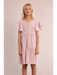 Vestido de niña de manga mariposa, con estampado y volantes.