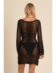 Vestido ajustado, de manga larga, crochet.