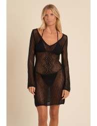 Vestido ajustado, de manga larga, crochet.