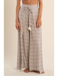 Pantalón de mujer largo, con estampado y lazada.