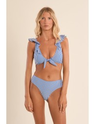 Haut de maillot de bain volanté, rayé
