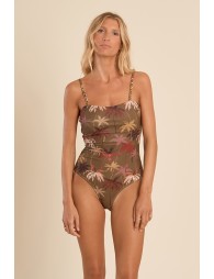 Bañador de tirantes finos, estampado tropical.