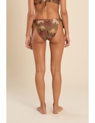 Braguita de bikini con lazos ajustables, estampado tropical y abalorios.