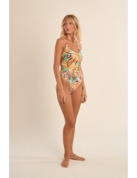 One-piece swimsuit, tropical print