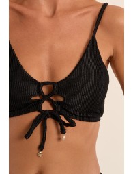 Lace-up bikini top, ribbed