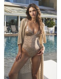 One-piece swimsuit, iridescent leopard