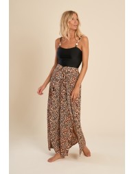 Printed wide pants and tie belt
