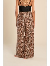 Printed wide pants and tie belt