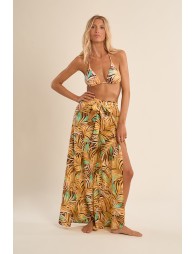 Pantalon large imprimé et ceinture à nouer