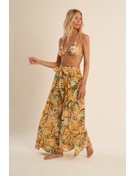 Pantalon large imprimé et ceinture à nouer