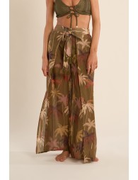 Pantalon large imprimé et ceinture à nouer