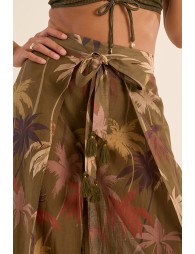 Printed wide pants and tie belt