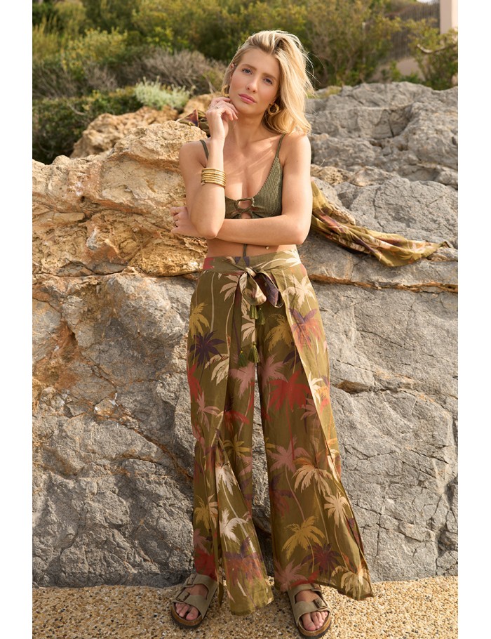 Pantalón de mujer largo, con lazada.