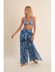 Printed wide pants and tie belt