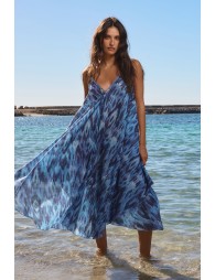 Longue robe fluide en coton, imprimée