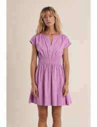 Robe courte en coton, taille smockée