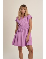 Robe courte en coton, taille smockée