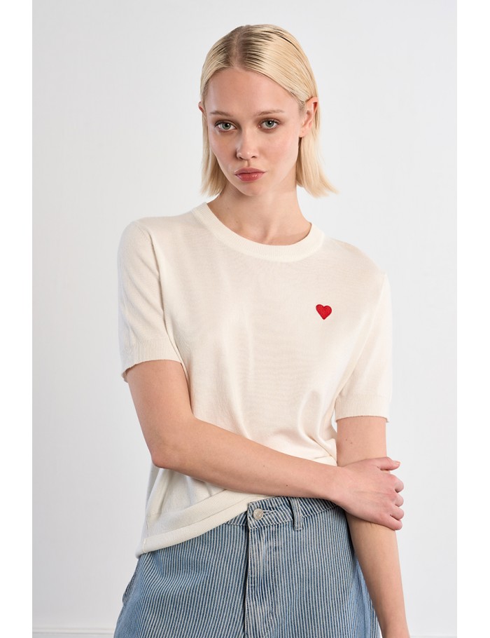 T-shirt en maille, brodé Cœur