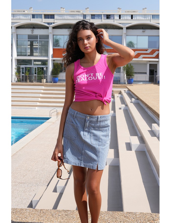 Striped denim mini skirt