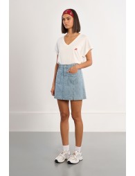 Striped denim mini skirt