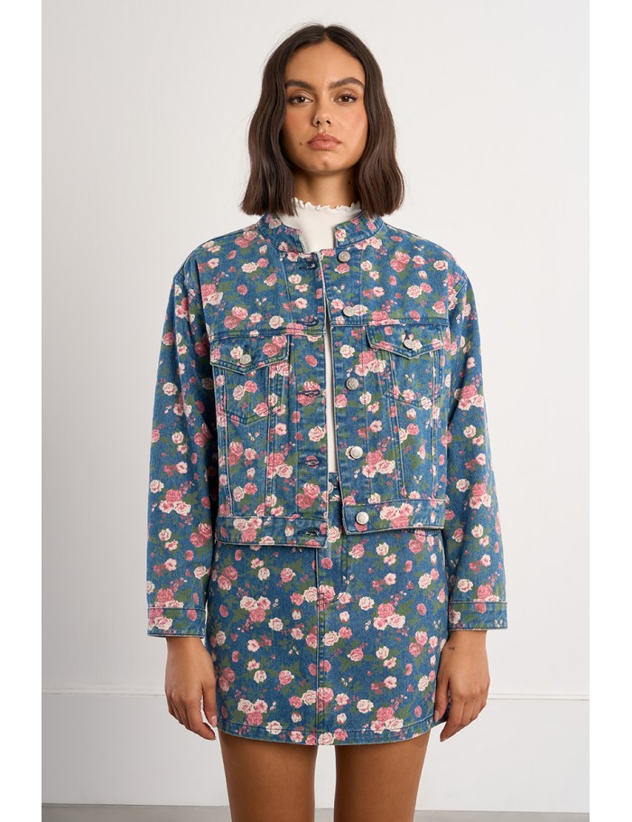 Veste denim à fleurs