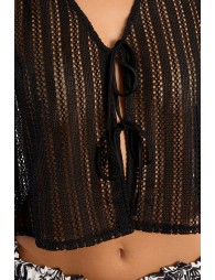 Cárdigan de manga sisa, acanalado, con lazos.