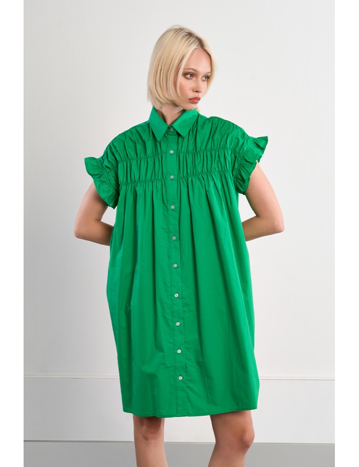 Robe chemise en coton, smockée