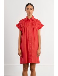 Robe chemise en coton, smockée