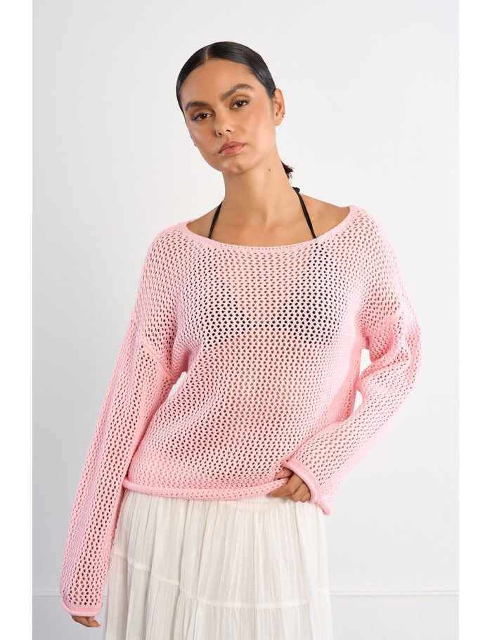 Jersey de mujer de manga larga, en punto acanalado.