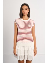 Jersey de mujer de manga corta, estampado rayas.