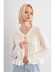 Cárdigan de mujer de manga larga, con volantes y lazada.