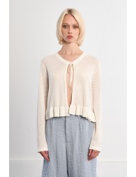 Cárdigan de mujer de manga larga, con volantes y lazada.