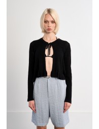 Cárdigan de mujer de manga larga, con volantes y lazada.