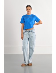 Casual openwork embroidery T-shirt