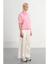 Casual striped knit polo shirt