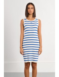 Vestido de manga sisa, estampado rayas.