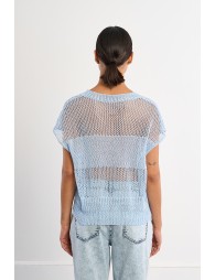 Jersey de mujer de manga corta, en punto acanalado.