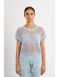 Jersey de mujer de manga corta, en punto acanalado.