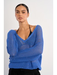 V-neck sweater, studded with rhinestones