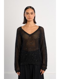 Jersey de mujer de manga larga, en punto acanalado.